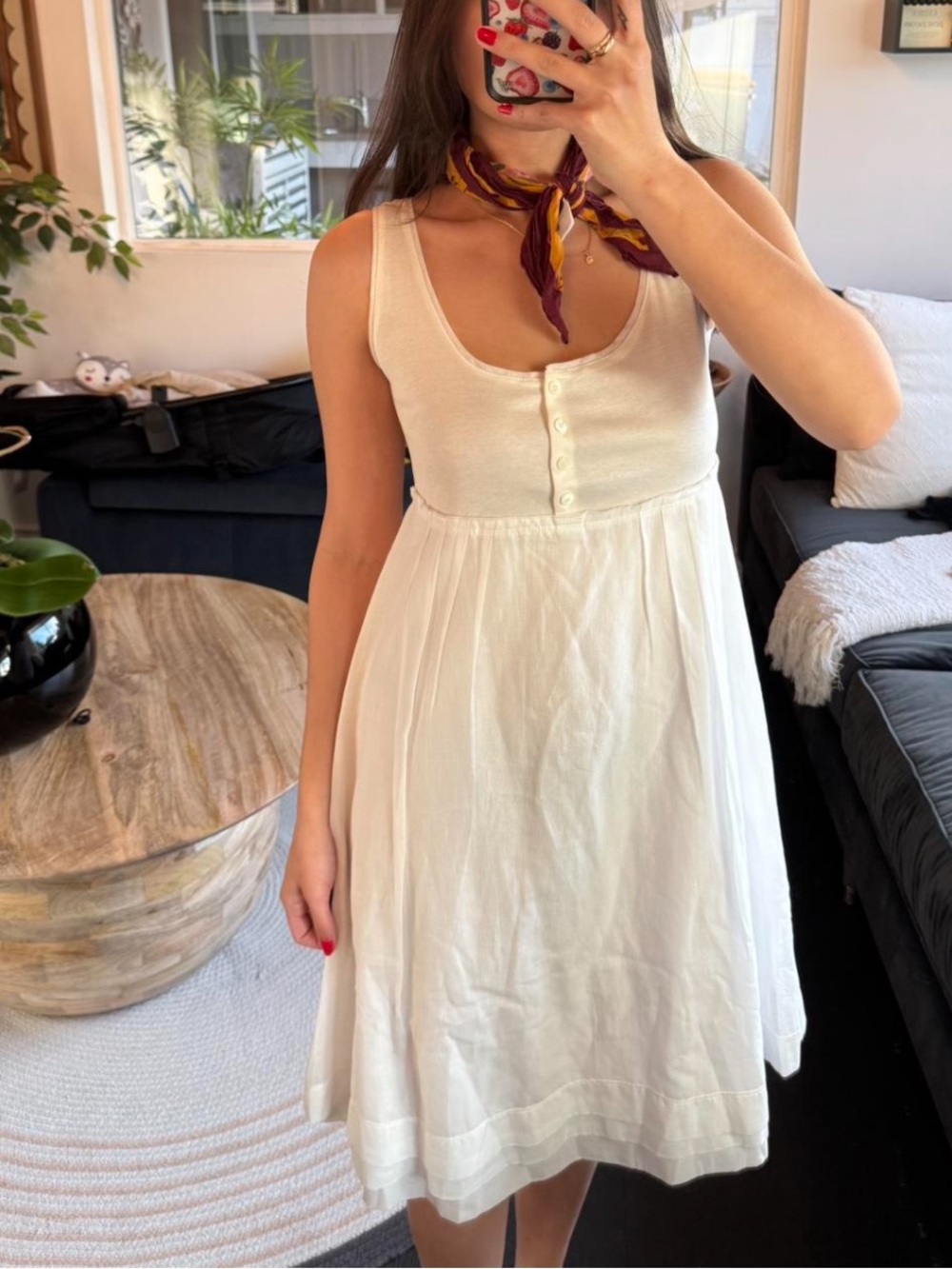White Button-Front Summer Midi Dress (XS)
